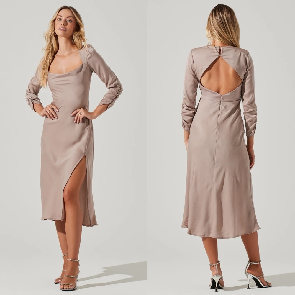 NWT ASTR Gracie Satin Midi Dress Gunmetal - Picture 1 of 6